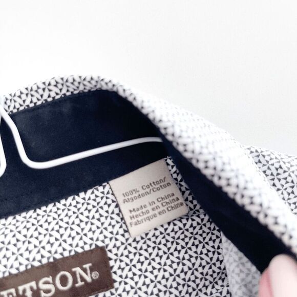 Stetson Mens Geometric Cotton Pearl Snap Button Down Shirt Black White Size XL - Picture 5 of 8